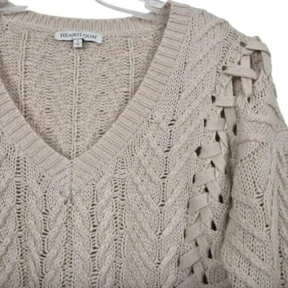 Heartloom Sweater Cable Knit  Braided Cream Oatmeal Oversit Small - Picture 11 of 12